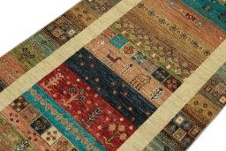 Close-up detail of New Persian Gabbeh rug from Pakistan showing Wool weave