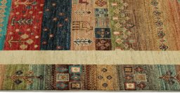 Full view of New Persian Gabbeh rug from Pakistan, 297 × 79 cm in Beige tones
