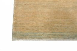 Backside of handmade New Persian Gabbeh rug showing knot structure and weave density