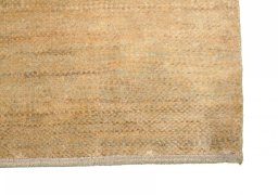 Backside of handmade New Persian Gabbeh rug showing knot structure and weave density