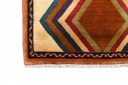 Close-up detail of 2000s Persian Gabbeh rug from Iran / Persia showing Wool weave