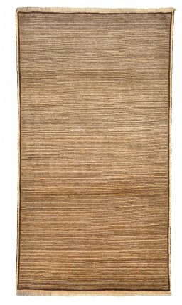 Full view of 2000s Persian Gabbeh rug from Iran / Persia, 225 × 125 cm in Beige tones
