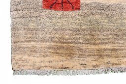 Close-up detail of 2000s Persian Gabbeh rug from Iran / Persia showing Wool weave