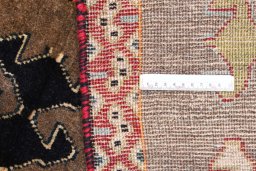Close-up detail of 2000s Persian Gabbeh rug from Iran / Persia showing Wool weave