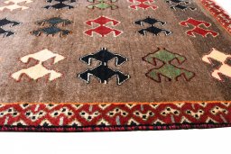 Close-up detail of 2000s Persian Gabbeh rug from Iran / Persia showing Wool weave
