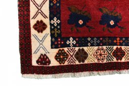 Close-up detail of 2000s Persian Gabbeh rug from Iran / Persia showing Wool weave