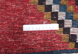 Close-up detail of 2000s Persian Gabbeh rug from Iran / Persia showing Wool weave