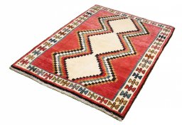 Close-up detail of 2000s Persian Gabbeh rug from Iran / Persia showing Wool weave