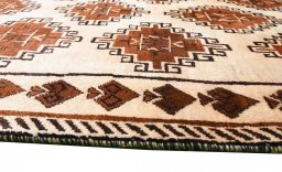 Close-up detail of 2000s Persian Gabbeh rug from Iran / Persia showing Wool weave