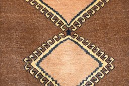 Backside of handmade 1970s Persian Gabbeh rug showing knot structure and weave density