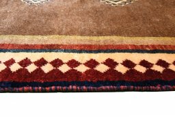 Close-up detail of 1970s Persian Gabbeh rug from Iran / Persia showing Wool weave