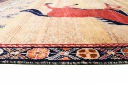 Close-up detail of 1970s Persian Gabbeh rug from Iran / Persia showing Wool weave
