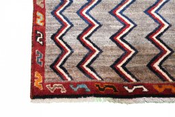Close-up detail of 2000s Persian Gabbeh rug from Iran / Persia showing Wool weave