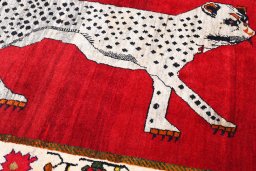 Close-up detail of 2000s Persian Gabbeh rug from Iran / Persia showing Wool weave