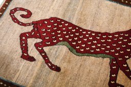 Central medallion detail of 2000s Persian Gabbeh rug from Iran / Persia