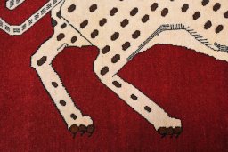 Close-up detail of 2000s Persian Gabbeh rug from Iran / Persia showing Wool weave