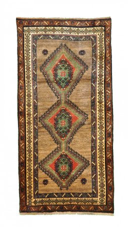 Full view of 2000s Persian Gabbeh rug from Iran / Persia, 195 × 95 cm in Gray tones