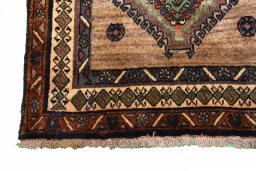 Full view of 2000s Persian Gabbeh rug from Iran / Persia, 195 × 95 cm in Gray tones