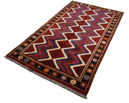 Close-up detail of 2000s Persian Gabbeh rug from Iran / Persia showing Wool weave