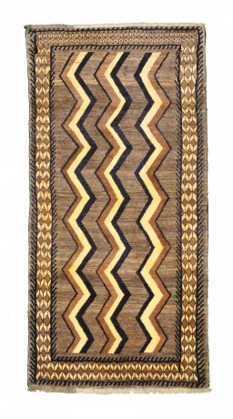 Full view of 2000s Persian Gabbeh rug from Iran / Persia, 183 × 92 cm in Gray tones