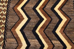 Backside of handmade 2000s Persian Gabbeh rug showing knot structure and weave density