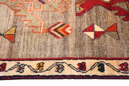 Close-up detail of 2000s Persian Gabbeh rug from Iran / Persia showing Wool weave