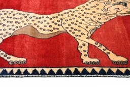 Full view of 2000s Persian Gabbeh rug from Iran / Persia, 152 × 93 cm in Red tones