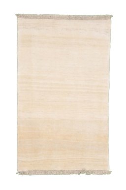 Full view of 2000s Persian Gabbeh rug from Iran / Persia, 146 × 90 cm in Beige tones