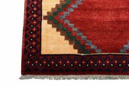 Close-up detail of 2000s Persian Gabbeh rug from Iran / Persia showing Wool weave