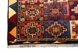 Full view of 2000s Persian Gabbeh rug from Iran / Persia, 210 × 100 cm in Multi Color tones
