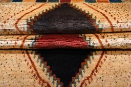 Close-up detail of 2000s Persian Gabbeh rug from Iran / Persia showing Wool weave