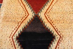 Backside of handmade 2000s Persian Gabbeh rug showing knot structure and weave density