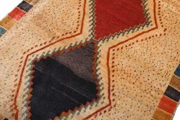 Close-up detail of 2000s Persian Gabbeh rug from Iran / Persia showing Wool weave