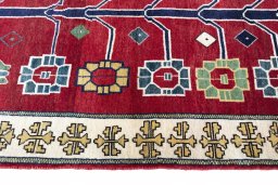 Close-up detail of 2000s Persian Gabbeh rug from Iran / Persia showing Wool weave