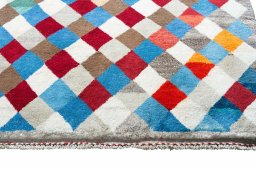 Backside of handmade 2000s Persian Gabbeh rug showing knot structure and weave density