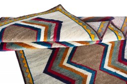 Full view of 2000s Persian Gabbeh rug from Iran / Persia, 187 × 100 cm in Beige tones