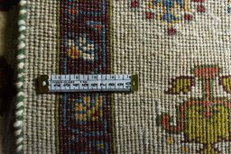Close-up detail of 2000s Persian Gabbeh rug from Iran / Persia showing Wool weave