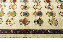 Close-up detail of 2000s Persian Gabbeh rug from Iran / Persia showing Wool weave