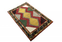 Close-up detail of 2000s Persian Gabbeh rug from Iran / Persia showing Wool weave