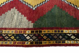 Close-up detail of 2000s Persian Gabbeh rug from Iran / Persia showing Wool weave