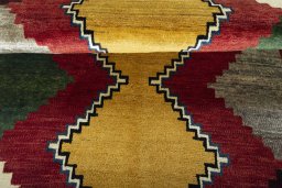 Full view of 2000s Persian Gabbeh rug from Iran / Persia, 187 × 122 cm in Multi Color tones