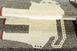 Full view of 2000s Persian Gabbeh rug from Iran / Persia, 142 × 102 cm in Gray tones