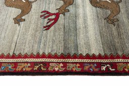 Close-up detail of 2000s Persian Gabbeh rug from Iran / Persia showing Wool weave