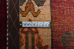 Close-up detail of 2000s Persian Gabbeh rug from Iran / Persia showing Wool weave
