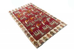 Close-up detail of 2000s Persian Gabbeh rug from Iran / Persia showing Wool weave