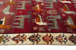 Close-up detail of 2000s Persian Gabbeh rug from Iran / Persia showing Wool weave