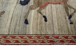 Close-up detail of 2000s Persian Gabbeh rug from Iran / Persia showing Wool weave