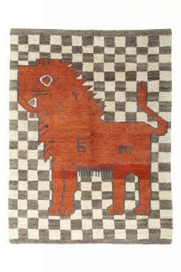 Full view of New Persian Gabbeh rug from Iran / Persia, 198 × 151 cm in Beige tones