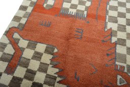 Backside of handmade New Persian Gabbeh rug showing knot structure and weave density