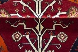 Full view of 2000s Persian Gabbeh rug from Iran / Persia, 164 × 106 cm in Red tones